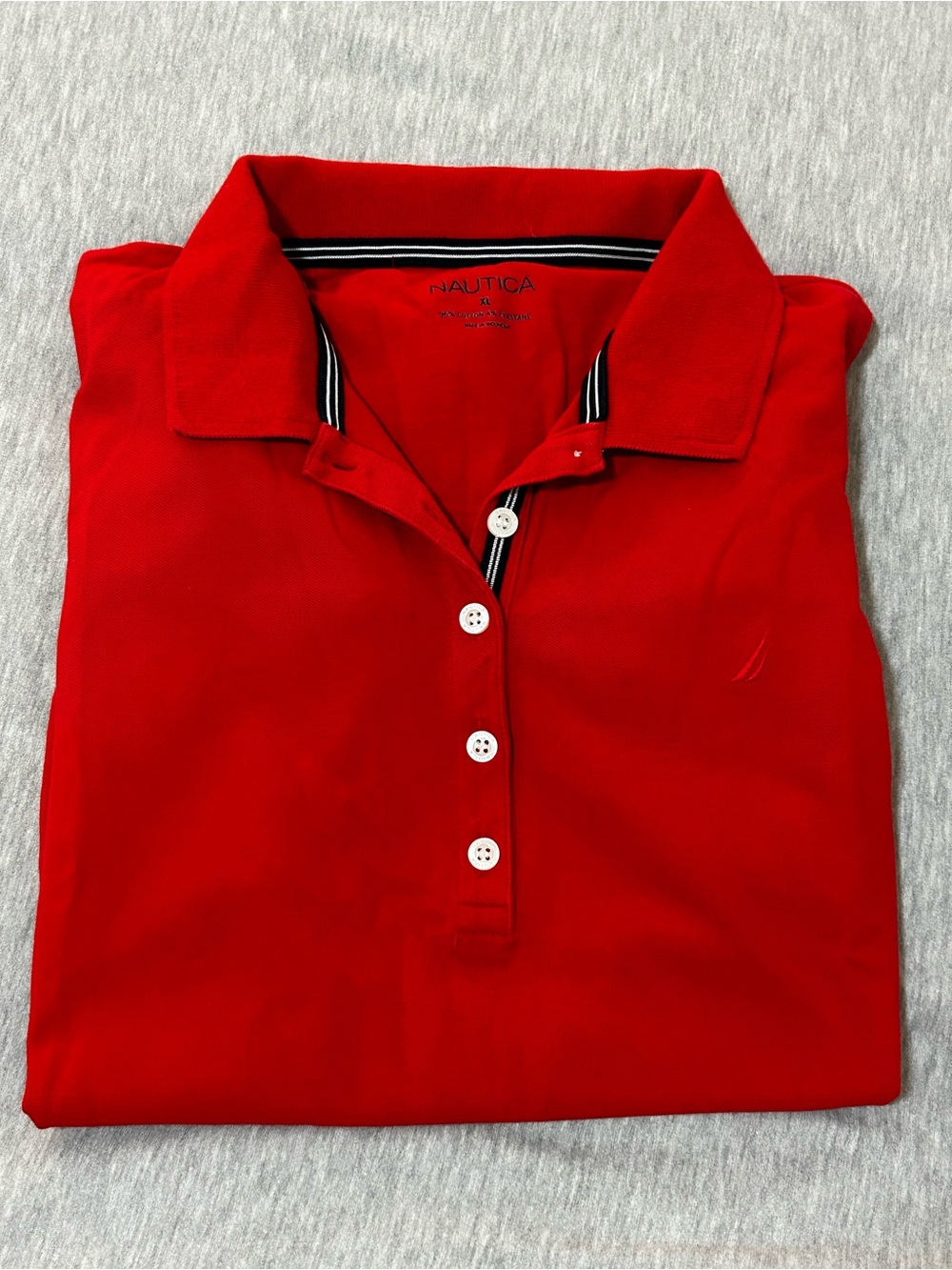 Nautica Men's Red Polo with Striped Collar Trim